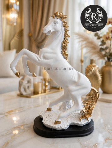 GOLDEN BLACK & WHITE HORSE STATUE