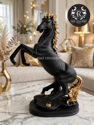 GOLDEN BLACK & WHITE HORSE STATUE