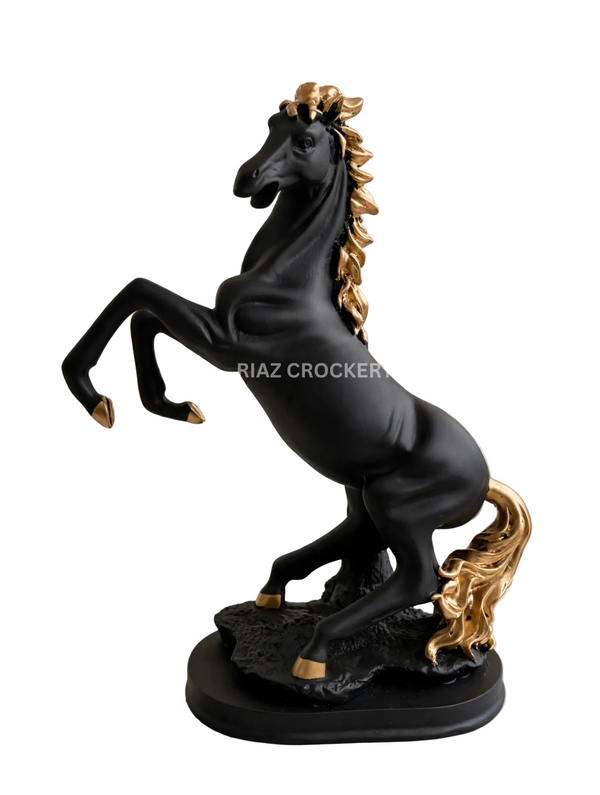 GOLDEN BLACK & WHITE HORSE STATUE