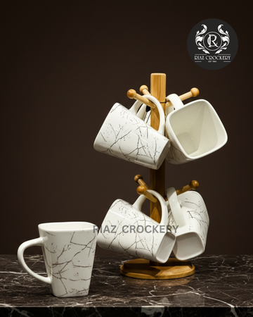 WOODEN STAND MUG SET 6-PCS