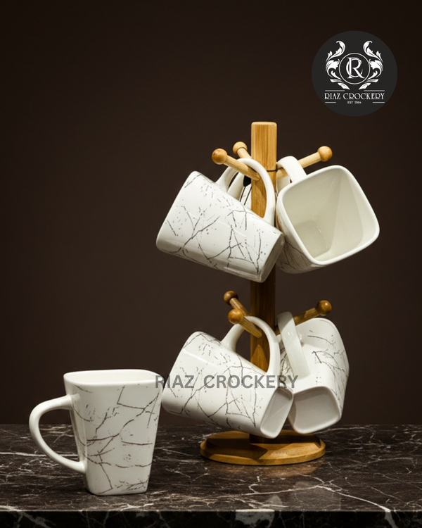 WOODEN STAND MUG SET 6-PCS