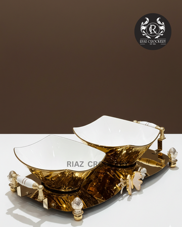 KIK GOLDEN WHITE SWEET DISH 2-POT