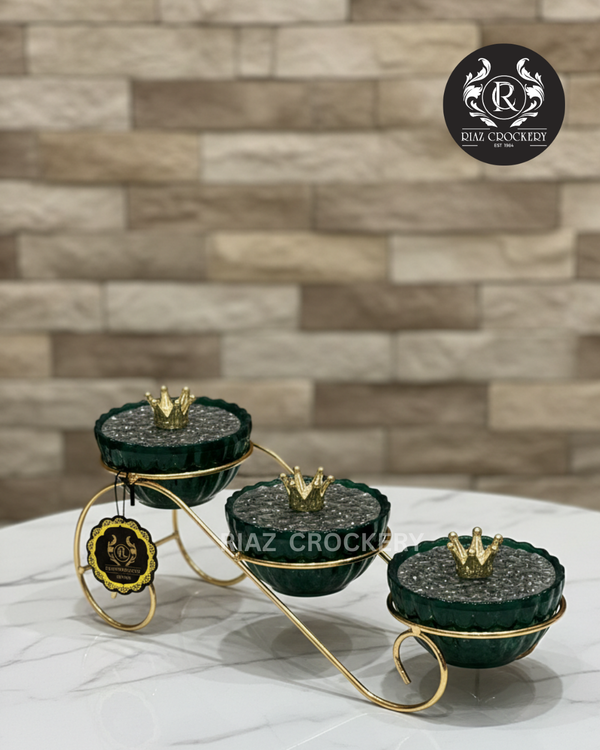 GOLDEN GREEN DRY FRUIT TRAY 3-POT
