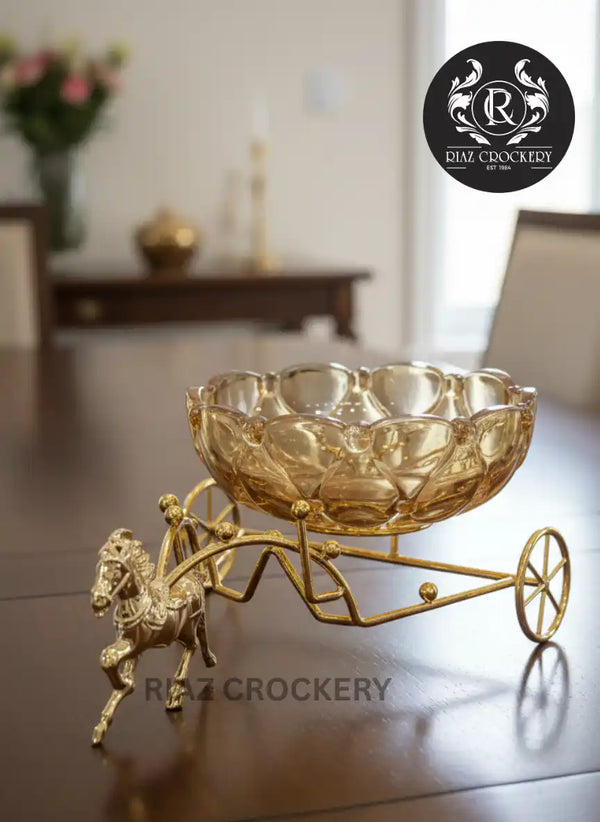 GOLDEN METAL HORSE FRUIT DISH