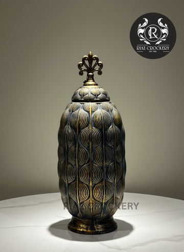 GOLDEN GRAY CERAMIC VASE JAR