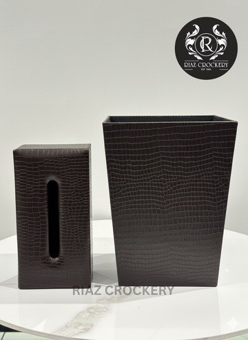 LEATHER TISSUE BOX SQUARE DUSTBIN SET