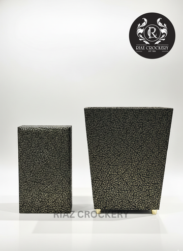 WOODEN LEATHER DUSTBIN SET