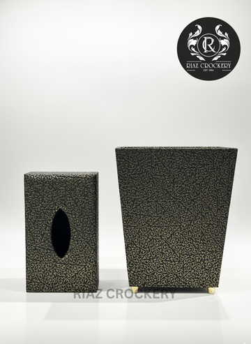 WOODEN LEATHER DUSTBIN SET