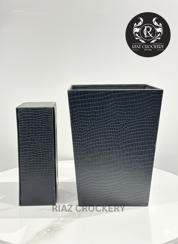 LEATHER TISSUE BOX SQUARE DUSTBIN SET