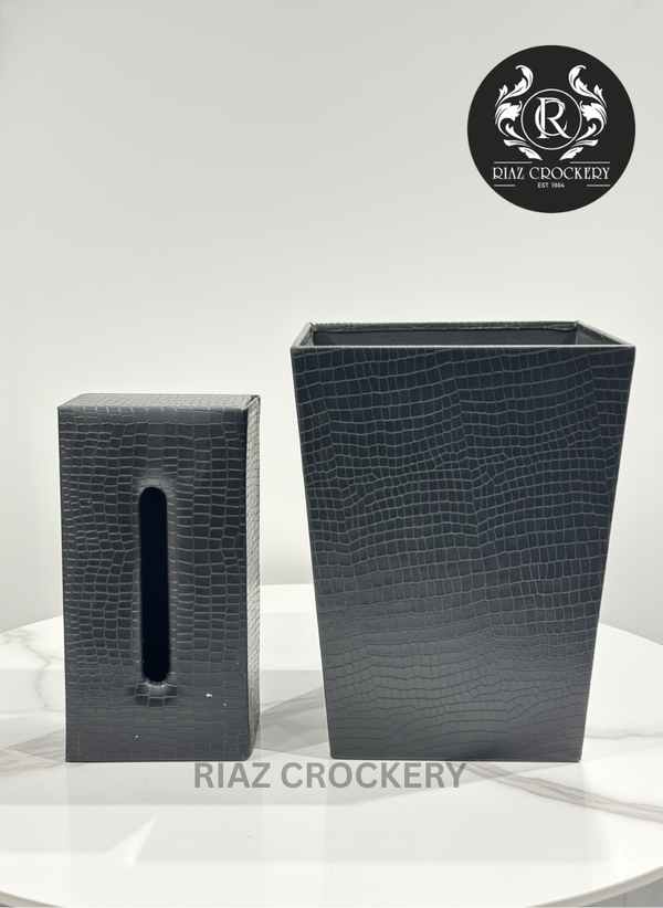 LEATHER TISSUE BOX SQUARE DUSTBIN SET