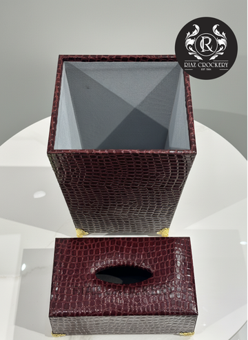 WOODEN LEATHER DUSTBIN SET