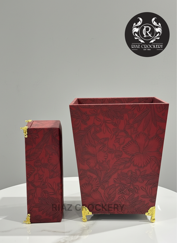 GOLDEN STAND LEATHER DUSTBIN SET