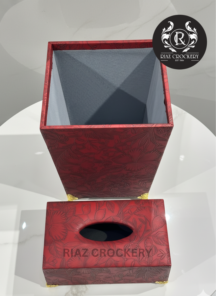 GOLDEN STAND LEATHER DUSTBIN SET