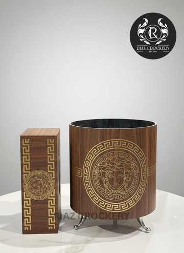 ROUND WOODEN DUSTBIN SET