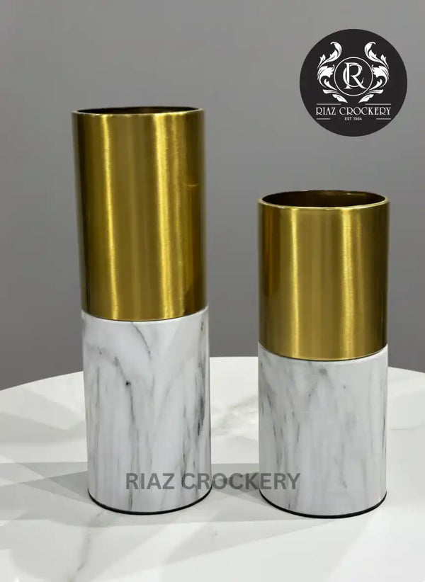 GOLDEN WHITE FLOWER VASES