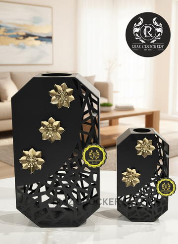 GOLDEN BLACK METAL VASES