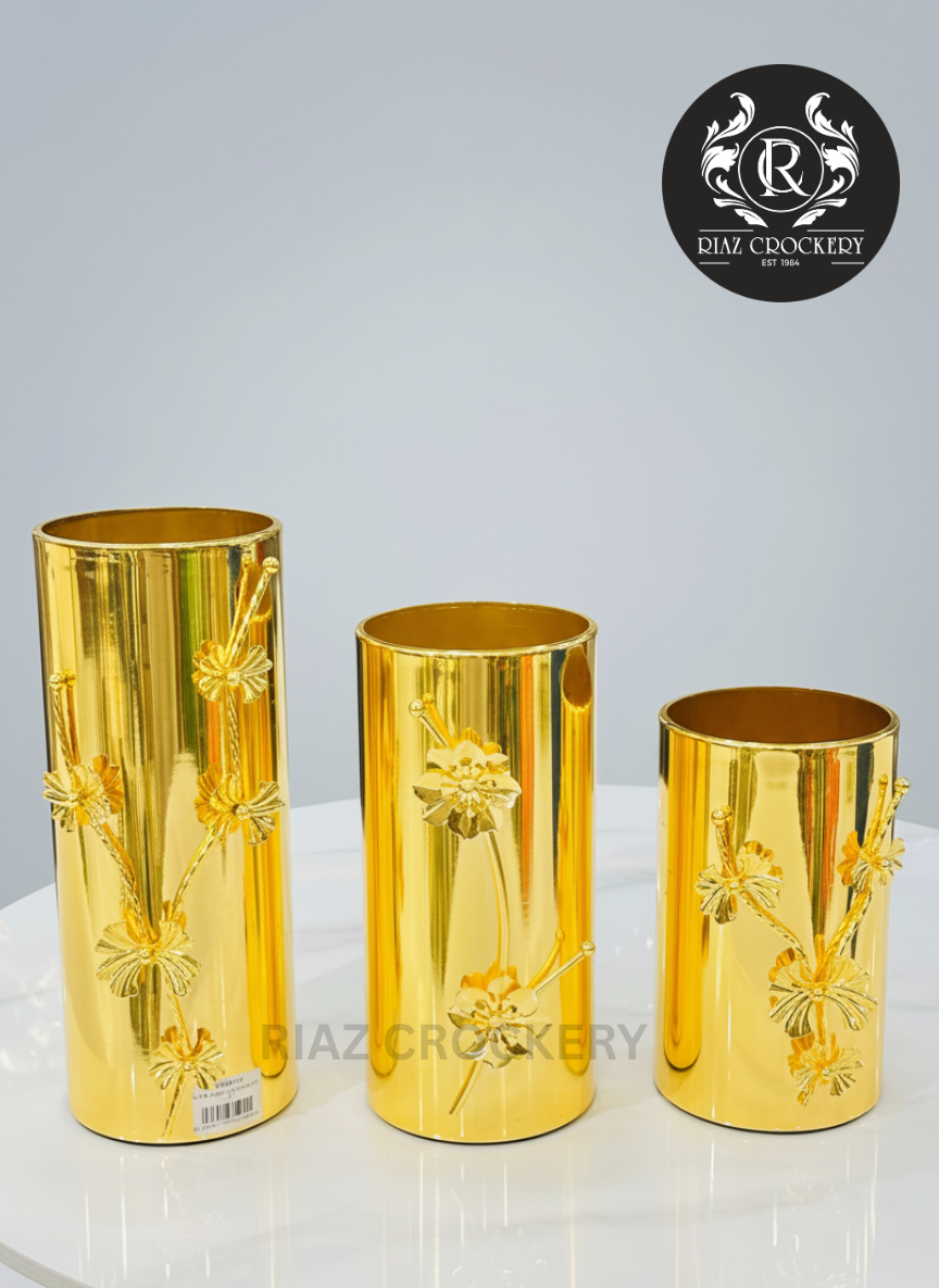 METAL GOLD 3PCS VASE SET