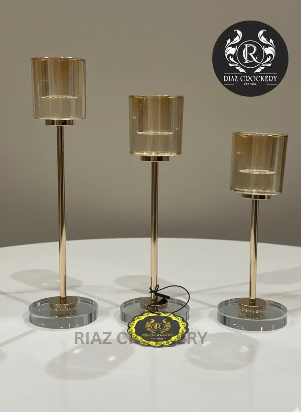 GOLDEN CRYSTAL CANDLE STAND 3PCS