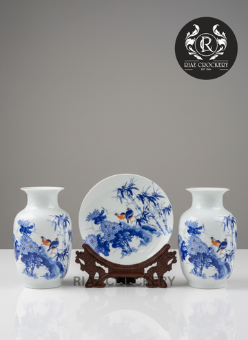 BLUE AMBOSE 3PCS VASE SET
