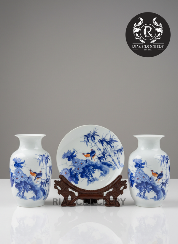 BLUE AMBOSE 3PCS VASE SET