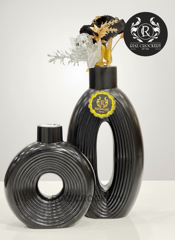 BLACK VASE 2PCS OVAL
