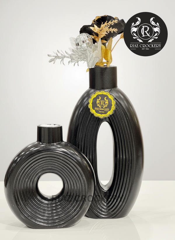 BLACK VASE 2PCS OVAL