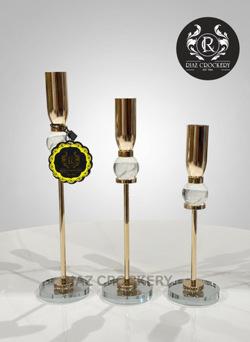 GOLDEN CRYSTAL CANDLE STAND 3PCS