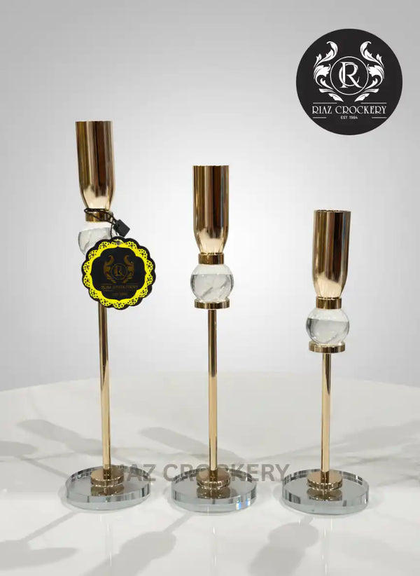 GOLDEN CRYSTAL CANDLE STAND 3PCS