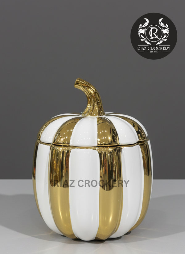 WHITE GOLD PUMPKIN CANDY JAR