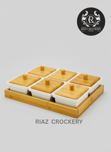 CERAMIC DRY FRUIT TRY 6POTS