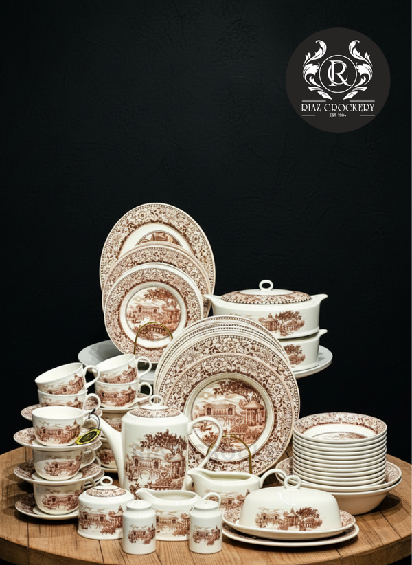 OLDE ENGLAND STONEWARE DINNER SET 91-PCS