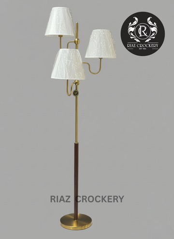 WOODEN GOLD 3 HEAD FLOOR LAMP
