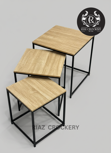 WOODEN 3PC TABLE SET SQUARE