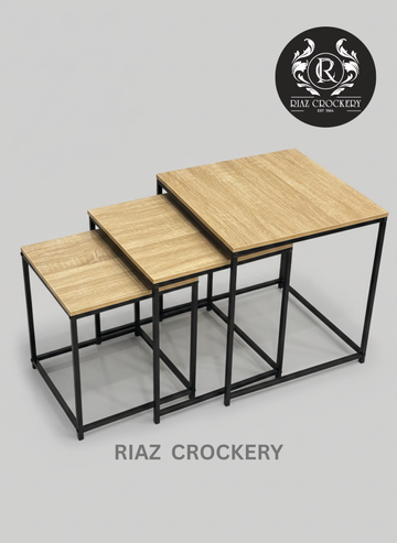 WOODEN 3PC TABLE SET SQUARE