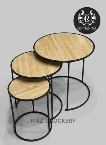 WOODEN 3PCS TABLE SET ROUND