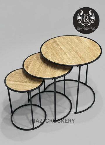 WOODEN 3PCS TABLE SET ROUND