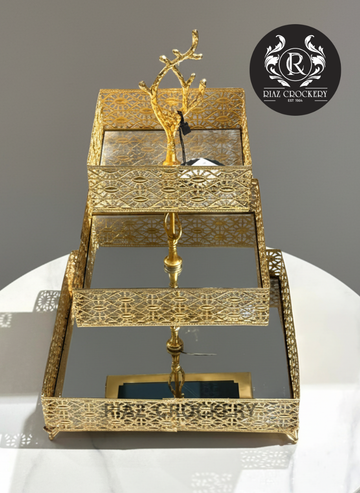 GOLDEN MIRROR 3STEPS SWEET DISH