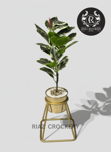 GOLDEN METAL VASE SQUARE W PLANTS S