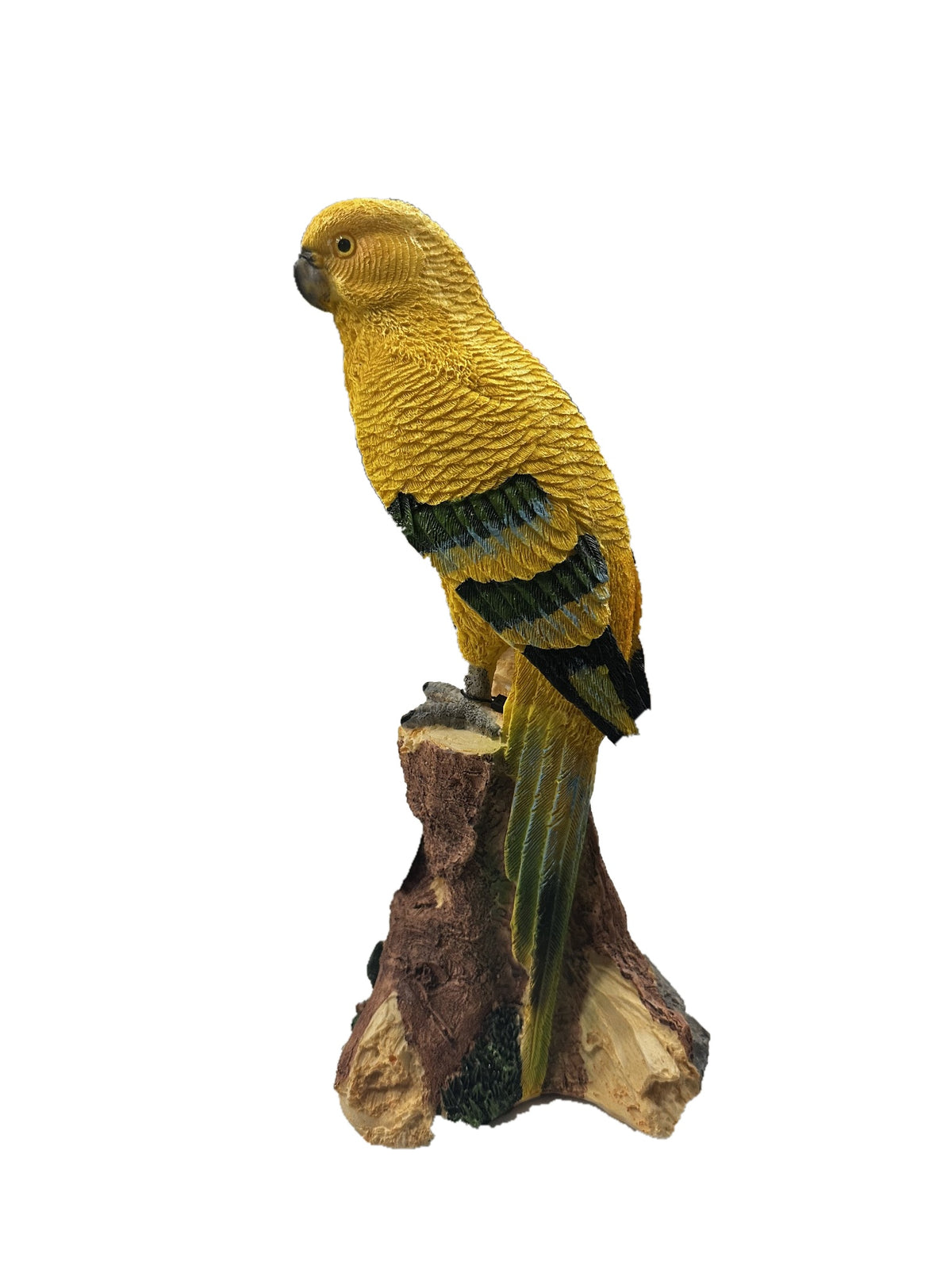 Decoration Parrot yellow green statue side view white background