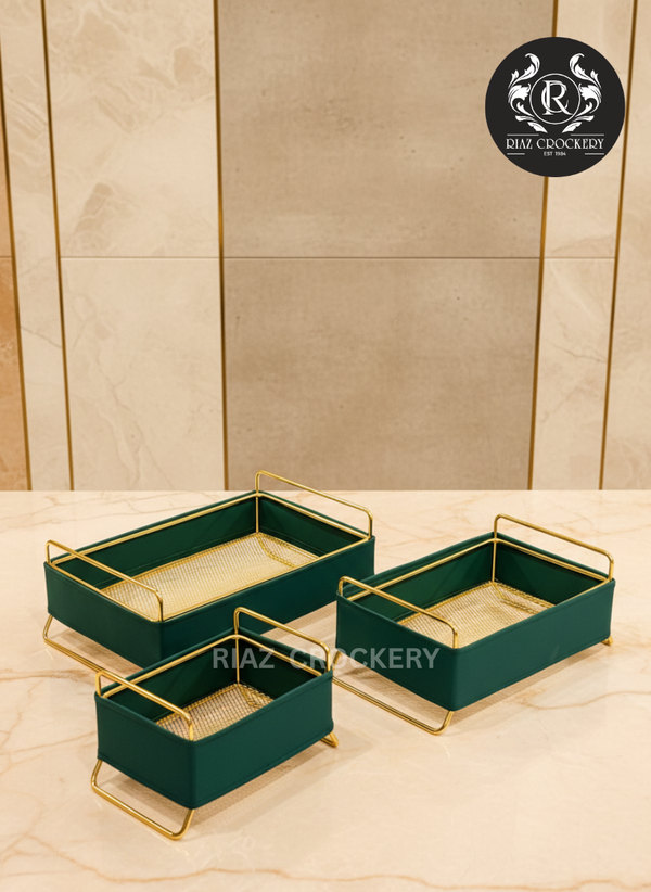 GOLDEN LEATHER FRUIT BASKET SET 3-PCS