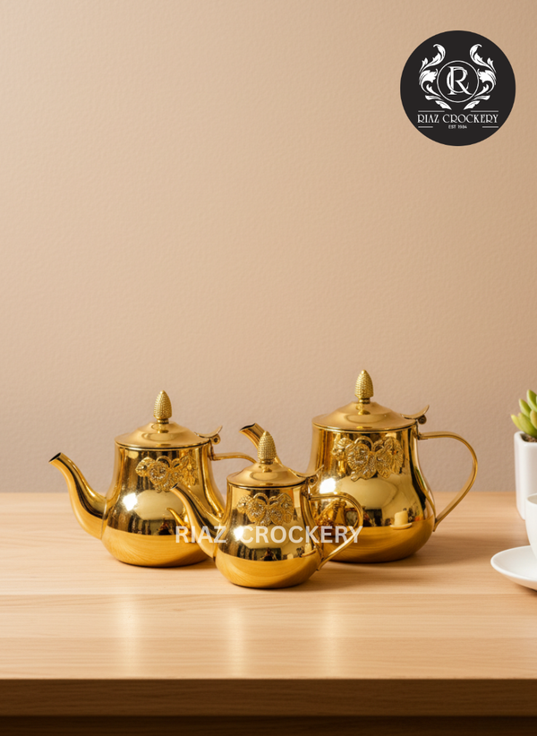 Golden Tea Pot 3-Pcs Set 0.9L/1.6L/1.9L