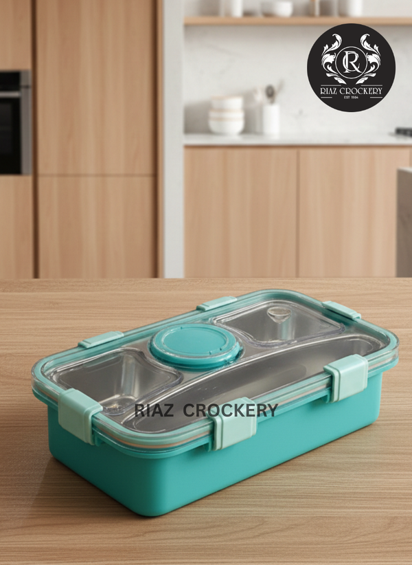 3-Compartment Stainless Steel Lunch Box with Sauce Bowl