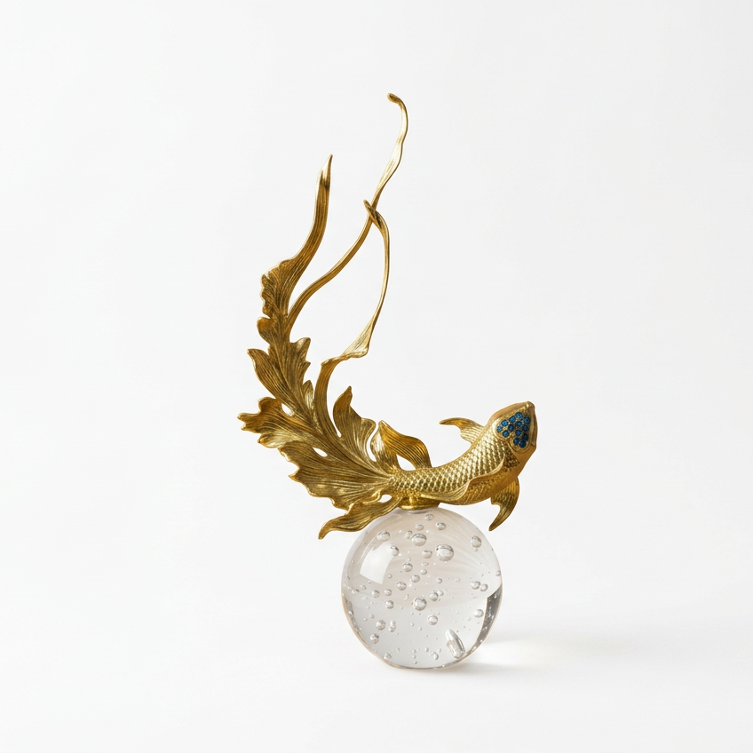 KC CRYSTAL GOLD FISH STATUE