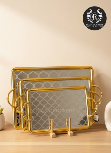GOLDEN METAL 3-PCS TRAY SET