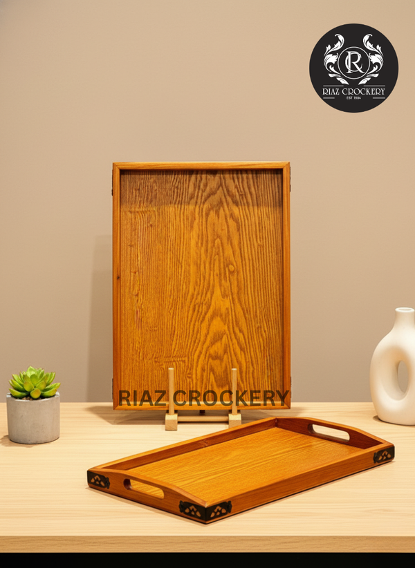 BROWN WOODEN 3-PCS TRAY SET