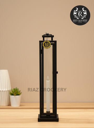 BLACK METAL LATEEN CANDLE HOLDER