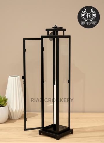 BLACK METAL LATEEN CANDLE HOLDER