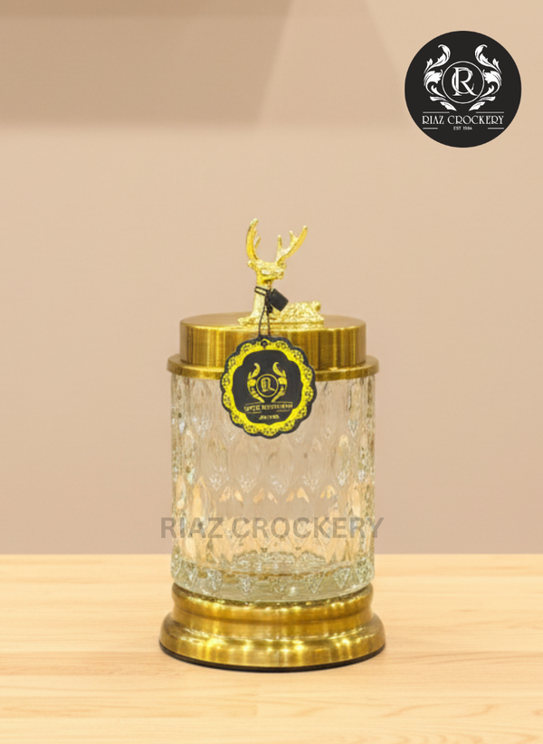GOLDEN GLASS CANDY JAR