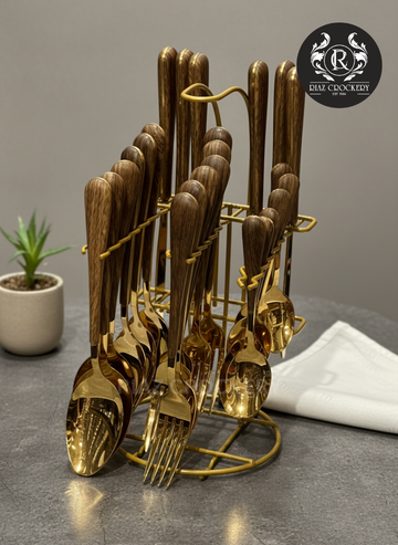 STEEL CUTLERY SET 24-PCS WOOD HANDLE