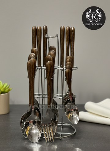 STEEL CUTLERY SET 24-PCS WOOD HANDLE